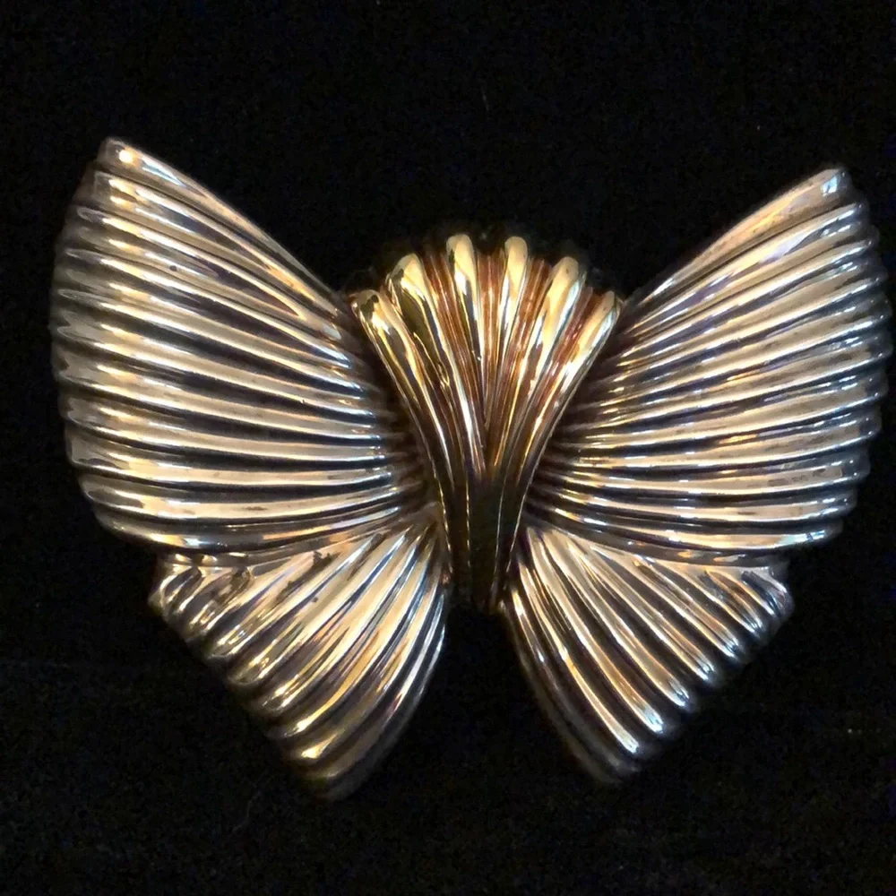 Large Vintage Sterling Silver & 18k Gold Pin - Picture 1 of 7